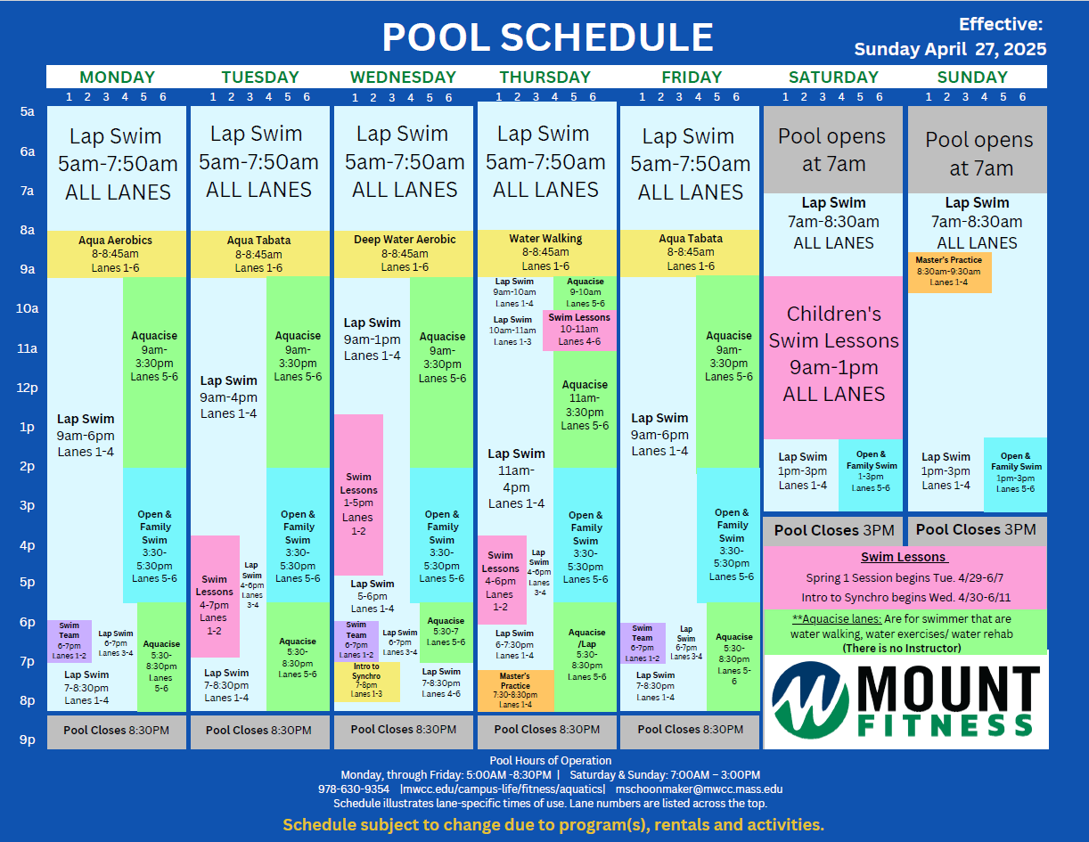 Pool Schedule Effective April 27, 2025