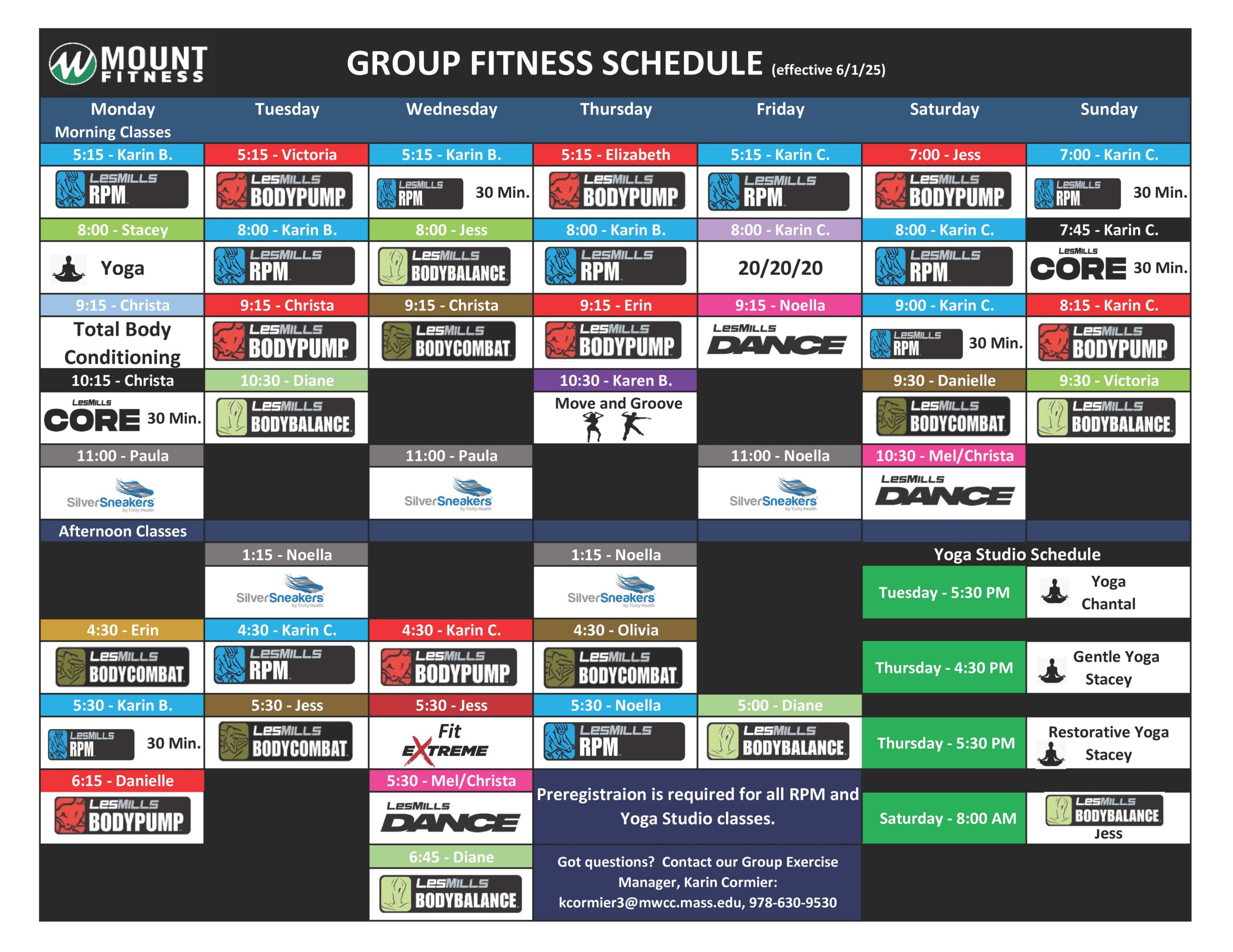 Group exercise schedule June 2025