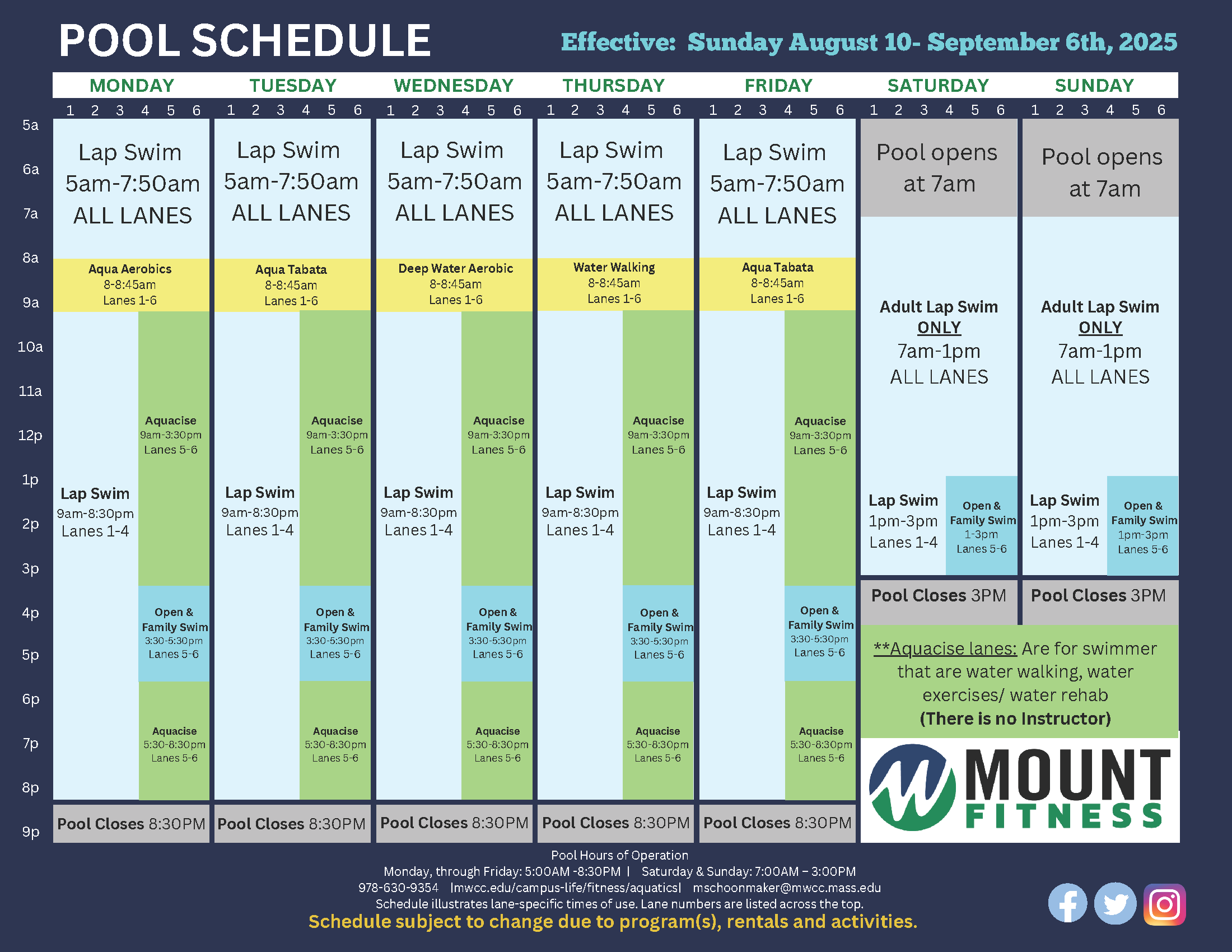 August Pool Schedule 2025